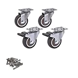 2inch Casters Wheels with 2 Brake,Polyurethane Rubber Rolling Wheels,Heavy Duty 600lbs,with Screws,Smooth and Noiseless Casters for Coffee Table,Bench,BBQ Drill Furniture,Set of 4