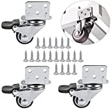 HOWDIA 1'' Swivel Plate Caster Wheels with Brake L-Bracket Side Mount TPR Rubber Small Furniture Replacement Silent Mute Locking Casters Set of 4