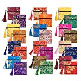 24pc Chinese Silk Brocade Coin Purse Embroider Jewelry Bag Zipper Wallet Pouch