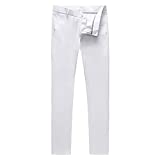 UNINUKOO Mens Pants Slim Fit Solid Color Dress Business Wedding Suit Pants US Size 38 White