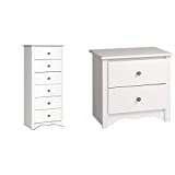 White Monterey Tall 6 Drawer Chest & Prepac Monterey 2 Drawer Nightstand, Regular, White