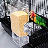 Automatic Bird Seed Feeder with Perch, Acrylic Transparent Parrot Foraging Feeders Cage Accessories for Small and Medium Parrots Parakeets Cockatiels Lovebirds