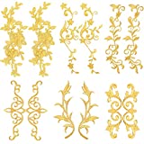 6 Pairs Gold Flower Embroidery Patch Sewing Craft Decoration Lace DIY Appliques for Wedding Prom Dress Clothes DIY Clothing Jean