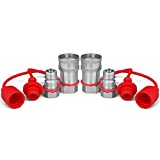 2 Sets 1/2" Ag ISO 5675 Hydraulic Quick Connect Tractor Couplers with Red Dust Caps,Ball Pioneer Style,1/2" Body, 1/2" NPT Thread, Ball Valve