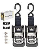 STRAPINNO 2PCS Stainless Steel Retractable Ratchet Straps (1 7/8 in x 4 ft) Transom Tie-Downs for Boat Trailer - Extra Mounting Brackets & Bolt Set, Safety Latch S-Hook, Break Strength 1,650LBS/750KG