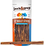 Jack&Pup Thick Bully Sticks 12 Inch Premium Dog Bully Sticks for Large Dogs Aggressive Chewers - All Natural Bully Sticks Odor Free 12" Large Bully Sticks, Long Lasting Dog Chews Bully Stick (5 Pack)