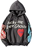 MINIDORA Men's Kanye Lucky Me I See Ghosts Hoodie Hip Hop Pullover Sweaters for Teenagers Grey Style 1 L