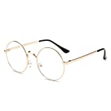 Retro Round Glasses Clear Lens Non-Prescription for Men Women Metal Frame Rose Gold