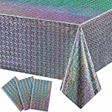 Iridescence Plastic Tablecloths Laser Table Covers Holographic Foil for Party Wedding Christmas Birthday Holiday Party Decorations 54 x 108 Inch (Rainbow Color,3 Pack)