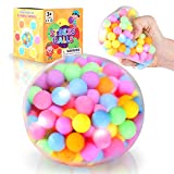 Giant Stress Ball - Big Squishy Toy with DNA Beads, Molecule Madness Rainbow Ball for Kids, Anxiety Stress Relief Sensory Fidget Ball for ADHD, Autism, Home, Travel and Office Gift (3.7in Diameter)