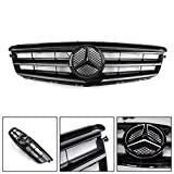 Bruce & Shark Car Front Grille with LED Emblem compatible with BENZ W204 C300 C350 2008 2009 2010 2011 2012 2013 2014 Black