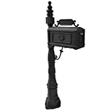 Polar Aurora Barcelona Decorative Post Mailbox Combination Stratford Heavy Duty Postal Mail Box Cast Aluminum(Black)