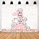 MEHOFOND Bunny Girl 1st Birthday Party Decoration Backdrop Some Bunny is Turning One Pink Floral Flower Easter Photography Background Banner Photo Studio Props Vinyl 7x5ft