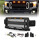 Modifying Raptor Style Grille Mesh Grill, Compatible with Ford F150 F-150 2018 2019 2020, With DRL & Turn Signal Lights - Matte Black