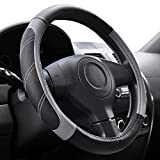 Elantrip Leather Large Steering Wheel Cover 15 1/2 to 16 inch Soft Grip Breathable for Car Truck SUV Jeep Anti Slip Black and Gray