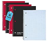 1InTheOffice Graph Paper Spiral Notebook 8.5 x 11, Graph Ruled Notebook 5 Squares Per Inch, Red, 70 sheets, 8" x 10.5", 4 Pack