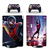 PS5 Skin Sticker for Console and 2 Controllers Full Wrap Vinyl Decal Protective Cover Faceplate for Spider-Man Compatible with Sony PlayStation 5 Disk Edition, black red