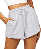 AUTOMET Womens Sweat Shorts Casual Summer Athletic Shorts Elastic Comfy Shorts High Waist Pockets Running Shorts Grey