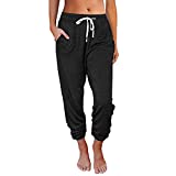 AUTOMET Baggy Sweatpants for Women with Pockets-Lounge Womens Pajams Pants-Womens Cinch Bottoms Joggers for Yoga Workout Black