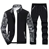 LACSINMO Men's Track Suits 2 Piece Outfit Casual Workout Camo Long Sleeve Sports Sweatsuits Black