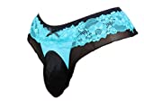 Sissy Pouch Panties Men's lace Underwear Thong Bikini Briefs Sexy for Men VC (- M) Blue/Black