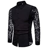 FUNEY Sissy Men's See Through Flower Full Lace Sheer Blouse Long Sleeve Button Down Shirts Mesh Muscle Fitted T-Shirt Tops