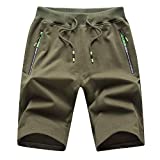 Tansozer Men's Casual Shorts Elastic Waist Comfy Workout Shorts Drawstring Summer Jogger Shorts with Zipper Pockets (Army Green, Large)