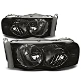 DNA Motoring HL-OH-DR02-SM-CL1 Smoke Lens Clear Corner Headlights Compatible with 02-05 Ram 1500/03-05 Ram 2500 3500, Left & Right