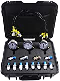 SINOCMP Hydraulic Test Kit 25/40/60mpa Hydraulic Pressure Gauges Kit for Komatsu Excavator with 12 Couplings, 4 163cm Long Test Hoses and 3 Pressure Gauges, Sturdy PP Plastic Box, 2 Year Warranty