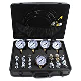 SINOCMP Hydraulic Pressure Test Kit with 5 Gauges, 3 Test Hoses and 24 Couplings Hydraulic Test Gauge Kit Pressure Gauge Used for Excavators, 2 Years Warranty