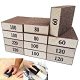 12 Pack Sanding Sponges,Wet Dry Sanding Blocks,Coarse Medium Fine Sponge Sandpaper Assortment 60/80/100/120/180/220 Grits for Wood,Drywall,Metal Polish,Pot Brush