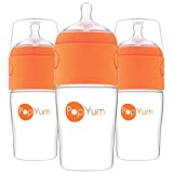 PopYum 9 oz Orange Anti-Colic Formula Making/Mixing/Dispenser Baby Bottles, 3-Pack (with #2 Nipples)