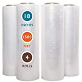 PackageZoom 4 Rolls 18" x 1500 Ft Stretch Wrap Heavy Duty, Industrial Strength Shrink Wrap, 55 Gauge High Performance Stretch Film Replaces 80 Gauge Low Films, Clear Hand Stretch Wrap