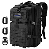 Hannibal Tactical 36L MOLLE Assault Backpack, Tactical Backpack Military Army Camping Rucksack, 3-Day Pack Trip w/USA Flag Patch, D-Rings, Black