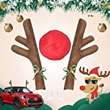 Christmas Reindeer Car Kit Antlers & Nose with Jingle Bells Decorations - Rudolph Holiday New Year Vehicle Costume Auto Accessories for Front Grille and Window Roof-top