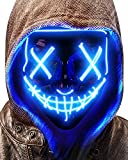 Colplay LED Light Up Halloween Mask,Scary Glow LED Face Mask with 3 lighting Modes & El Wire for Costume&Cosplay Party.Adjustable&Eco-Friendly Material for Men Women Kid-BLUE