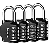 Puroma 4 Pack Combination Lock 4 Digit Outdoors Padlock for School Gym Locker, Sports Locker, Fence, Toolbox, Case, Hasp Storage (Black)