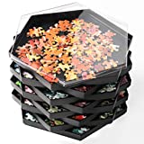 Becko Stackable Puzzle Sorting Trays Jigsaw Puzzle Sorters with Lid Puzzle Accessory for Puzzles Up to 1500 Pieces, 8 Hexagonal Trays (Black)