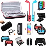 [22 in 1] GTAplam Case Accessories Kit Compatible with Nintendo Switch OLED, Travel Accessory Bundle with Carry Case Screen Protector Thumb Grips Caps Charger Cable Controller and More