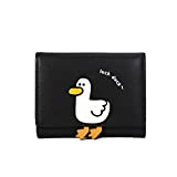 Girls Cute 3D Duck Tri-folded Wallet Small Wallet Cash Pocket Card Holder ID Window Purse for Women (BLACK, DUCK PRINT)