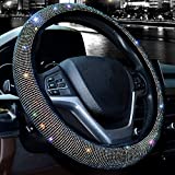 Valleycomfy Steering Wheel Cover for Women Men Bling Bling Crystal Diamond Sparkling Car SUV Wheel Protector Universal Fit 15 Inch (Black with Colorful Diamond,Standard Size(14" 1/2-15" 1/4))