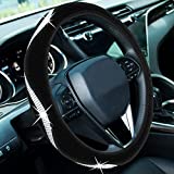 Bling Steering Wheel Covers, Soft Velvet Feel Crystal Rhinestone SUV Car Steering Wheel Cover 15 inch , Glitter Car Accessories for Women Girl , Black