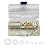 Clear Pack of 480 White Nylon Flat Washer Assortment Shim Kit for M2 M2.5 M3 M4 M5 M6 M8 M10 Screw Bolt, Round Insulation Spacer