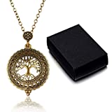 Clara Vintage Tree of Life 5X Magnifier Antique Pendant Necklace Hollow Out Magnifying Glass Gold
