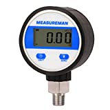 Measureman 2-1/2" dial, Digital Industrial Vacuum Gauge with 1/4"NPT Lower Mount, Stainless Steel case and Connection, -15psi, 1%,Battery Powered, with LED Light