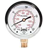 Winters PFQ Series Stainless Steel 304 Dual Scale Liquid Filled Pressure Gauge with Brass Internals, 30" Hg Vacuum-0-200 psi/kpa,2-1/2" Dial Display, +/-1.5% Accuracy, 1/4" NPT Bottom Mount