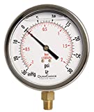 DuraChoice 4" Oil Filled Vacuum Pressure Gauge - Stainless Steel Case, Brass, 1/4" NPT, Lower Mount Connection -30HG/30PSI