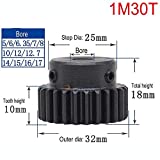 High Precision 1 Mod 30T Spur Gear 45# Steel Heavy Duty Pinion Gear 8mm Bore With Step x 1Pcs (Bore: 8mm; Step Diameter: 25mm, 1Mod 30T)