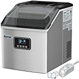 COSTWAY Ice Maker Countertop, 48LBS/24H Automatic Ice Stainless Steel Machine with Self-Cleaning Function, Easy-to-Control LCD Display, Timer Function, See-Through Window with Ice Scoop and Basket