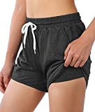 YOMOVER Double Layer Shorts for Women with Spandex Liner Underneath Athletic Workout Gym Yoga Active Summer Casual Womens Shorts with Pockets Black